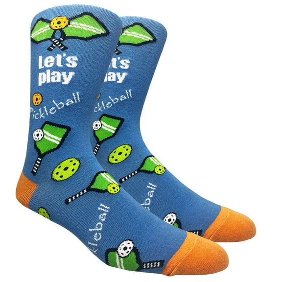 Couver Mens Cotton Novelty Crew Dress Socks with Sports Exercise Workout Design- Cartoon / Pickleball, 10-13, 1 Pair