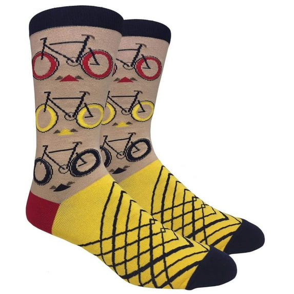 Couver Mens Cotton Novelty Crew Dress Socks with Sports Exercise Workout Design- Cartoon / The Biker, 10-13, 1 Pair