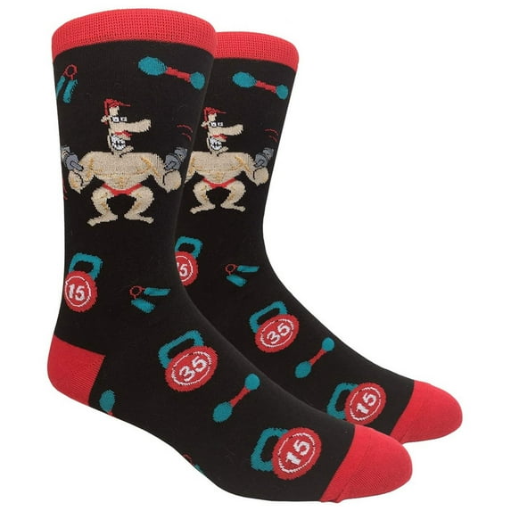 Couver Mens Cotton Novelty Crew Dress Socks with Sports Exercise Workout Design- Cartoon / The Strong Man, 10-13, 1 Pair