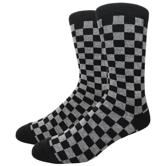Couver Mens Cotton Novelty Crew Dress Socks with Sports Exercise Workout Design- Sports / Checkered (Charcoal), 10-13, 1 Pair
