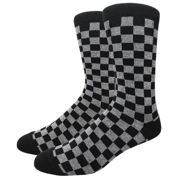 Couver Mens Cotton Novelty Crew Dress Socks with Sports Exercise Workout Design- Sports / Checkered (Charcoal), 10-13, 1 Pair
