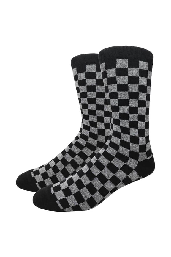 Mens Cotton Novelty Crew Dress Socks with Sports Exercise Workout Design- Sports / Checkered (Charcoal), 10-13, 1 Pair