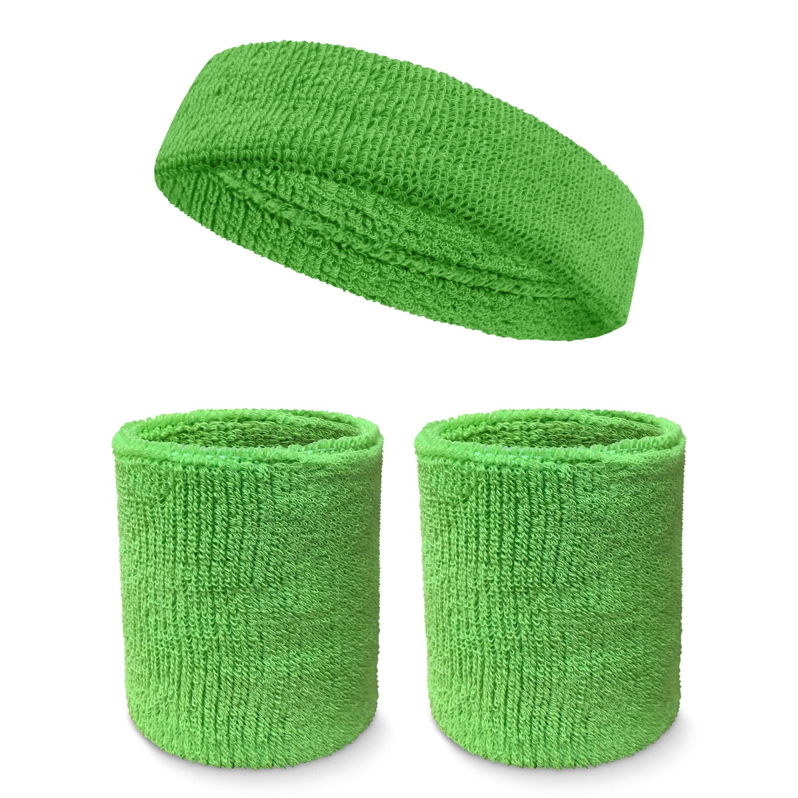 Headband And Wristbands Set - Neon Sweatbands 80s Fun Run Team Building Event Fancy Dress 90s Party Accessories Gym (Green) One Size