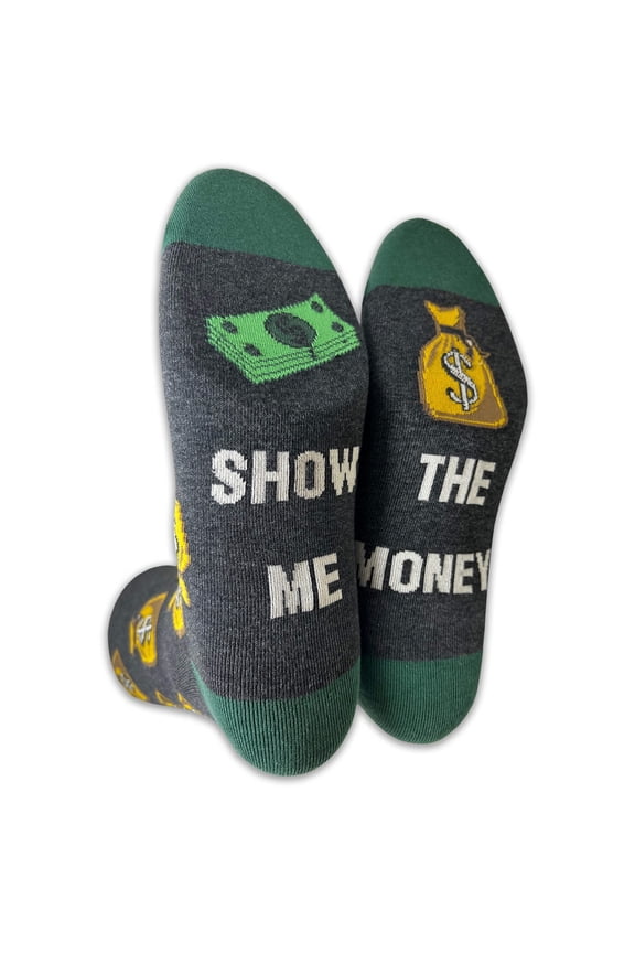 Mens Novelty Socks Colorful Funny Pattern Dress Casual Socks- Cartoon/Show Me The Money Charcoal, 10-13, 1 Pair