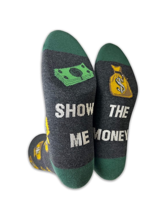 Mens Novelty Socks Colorful Funny Pattern Dress Casual Socks- Cartoon/Show Me The Money Charcoal, 10-13, 1 Pair