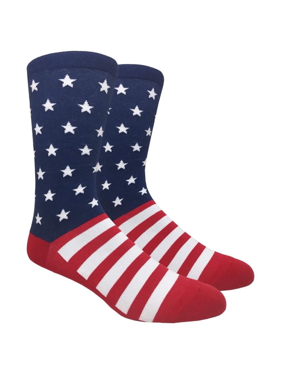Mens Cotton Novelty Crew Dress Socks with Stars & Flag Design- Flag/The Patriot, 10-13, 1 Pair