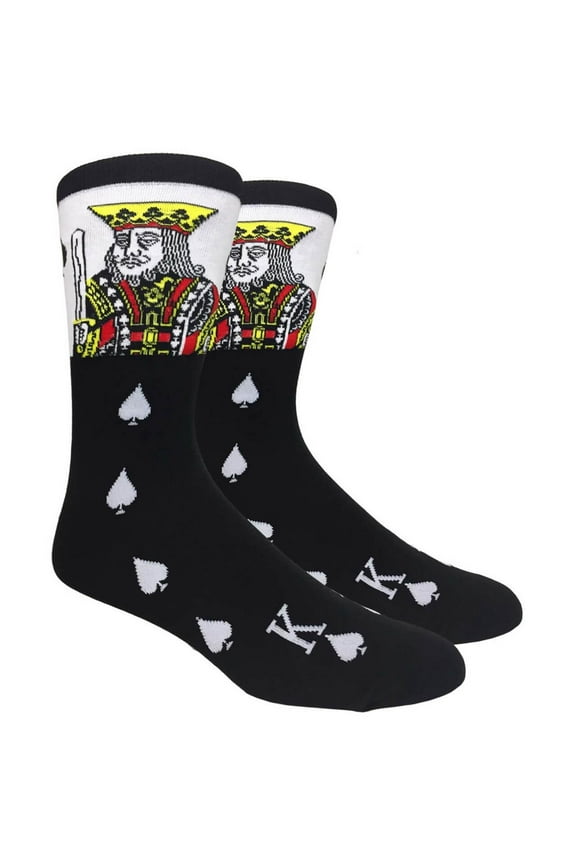 Mens Novelty Socks Colorful Funny Pattern Dress Casual Socks- Poker/The King, 10-13, 1 Pair
