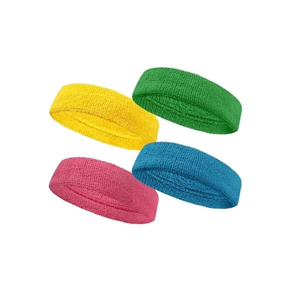 Couver Multi-Sports Terry Cloth Headband Set, Bright Pink/Bright Yellow/Bright Green/Bright Blue, One Size, 4-Pack