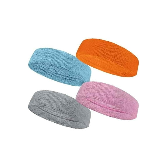 Couver Multi-Sports Terry Cloth Headband Set, Bright Pink/Bright Yellow/Bright Green/Bright Blue, One Size, 4-Pack