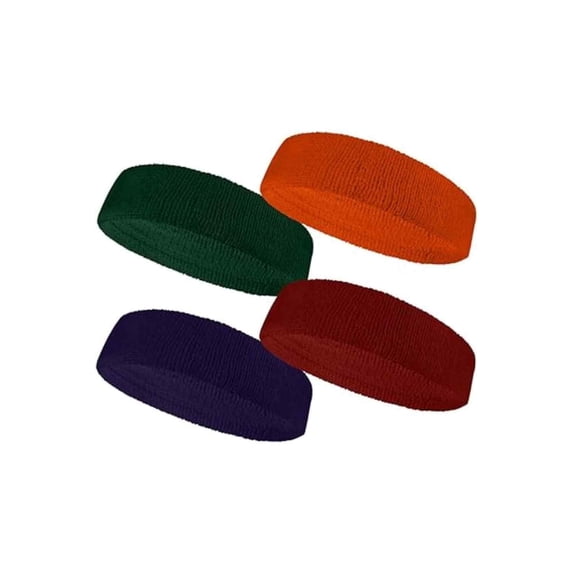 Couver Multi-Sports Terry Cloth Headband Set, Dark Green/Dark Orange/Dark Red/Dark Purple, One Size, 4-Pack