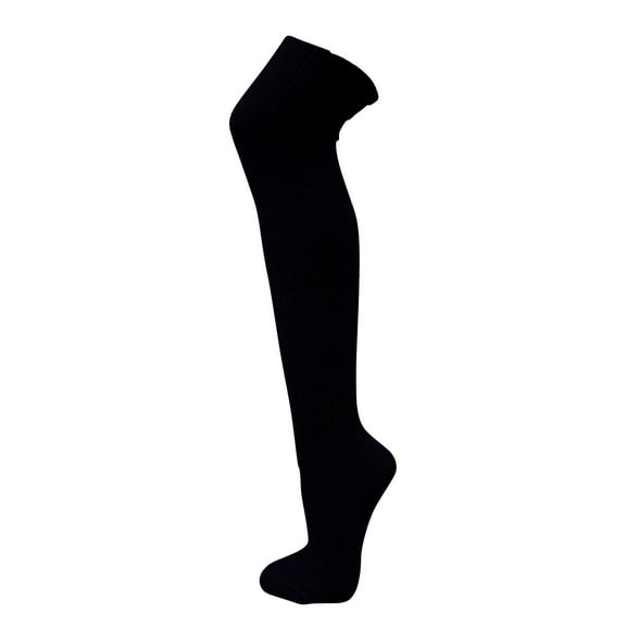 Couver Women's Plain Winter Cable Knitted Boot Over Knee Socks/Thigh High Stockings- Black - 1 Pair