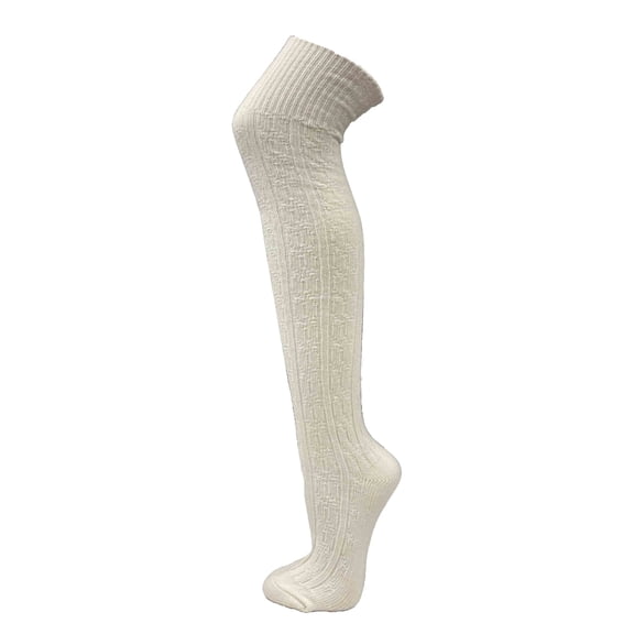Couver Women's Plain Winter Cable Knitted Boot Over Knee Socks/Thigh High Stockings- White - 1 Pair