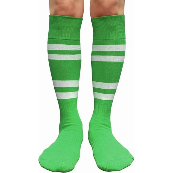 Couver Cotton 4 White Stripes Knee High Softball Baseball Sports Tube Socks, Bright Green/White, Large
