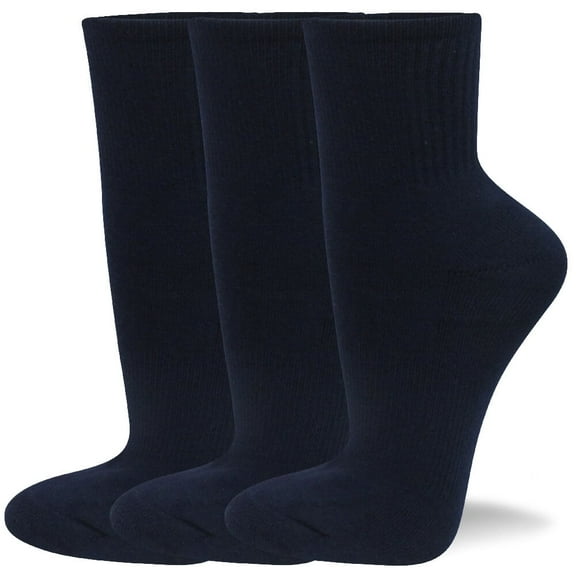 Couver Running Athletic Crew Socks Cotton Terry Cushion sole, Quarter High, Navy, Medium, 3 Pairs