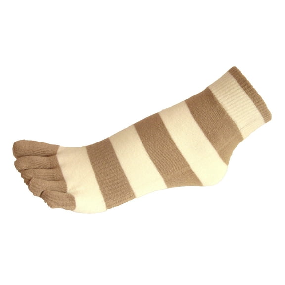 Couver Soft Cotton White Striped Ankle Toe Socks 1 Pair, Small, Beige / White