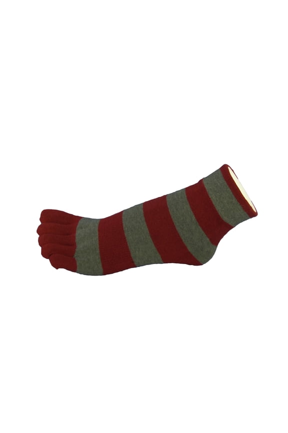 Soft Cotton White Striped Ankle Toe Socks 1 Pair, Small, Dark Red / Gray