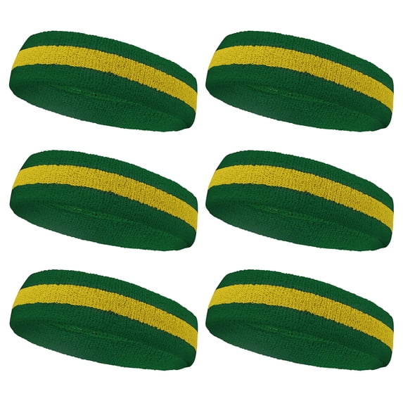 Couver Sports Terry Cloth 2 Colors Stripes Head Sweatband - 6 Pieces Pack (Yellow / Green)