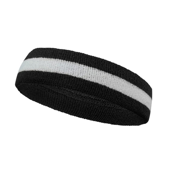 Couver Standard White Striped Terry Cloth 2 Colored Sweat Headband - 6 Pieces Pack (White / Black)