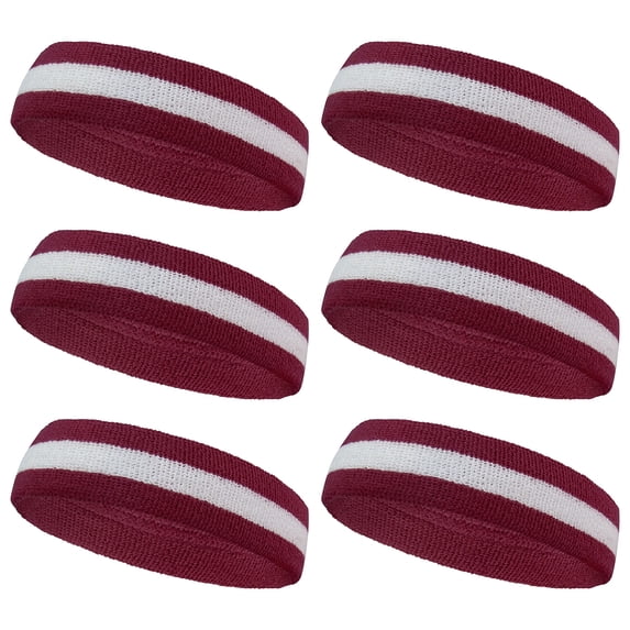 Couver Standard White Striped Terry Cloth 2 Colored Sweat Headband - 6 Pieces Pack (White / Purpple)