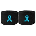 thumbnail image 1 of Couver Stomach/Gastric Cancer Awareness Ribbon Embroidery Wristband(Wrist Sweatband) -1 Pair, 2.5" Black/Carolina Blue Ribbon, 1 of 8