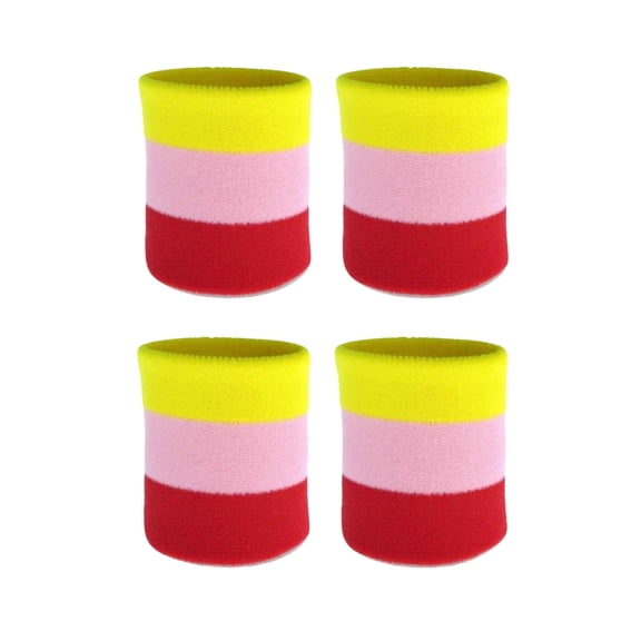 Couver Striped Sports Wristbands Mens Womens Bright Yellow Light Pink Red, 2 Pairs