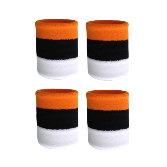 Couver Striped Sports Wristbands Mens Womens Light Orange Black White, 2 Pairs
