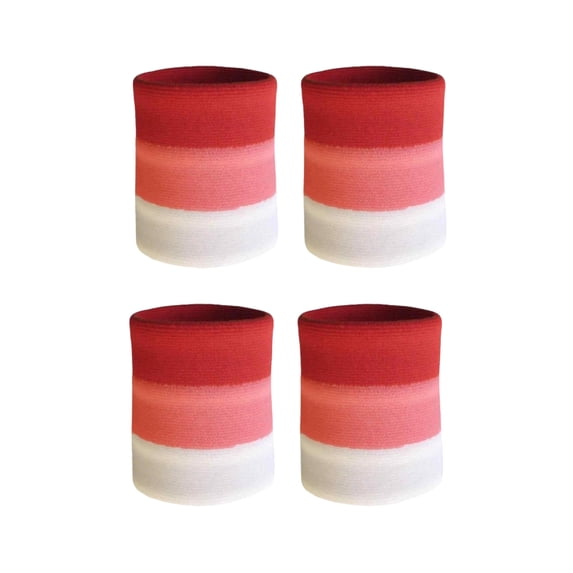 Couver Striped Sports Wristbands Mens Womens White Light Pink Red, 2 Pairs