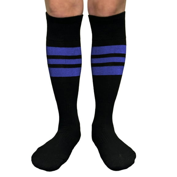 Couver Unisex Black Triple Stripe Baseball Softball Knee High Socks, Blue, Large