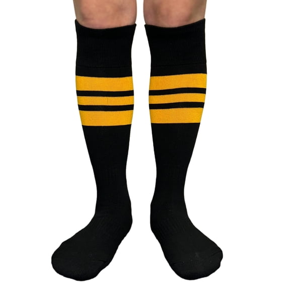 Couver Unisex Black Triple Stripe Baseball Softball Knee High Socks, Yellow, Medium