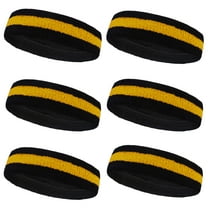 Couver Terry Cloth Striped Headband 2 Colored Head Sweatband - 6 Pieces Pack (Golden Yellow / Black)