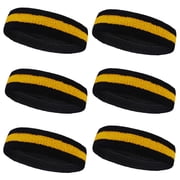 Couver Terry Cloth Striped Headband 2 Colored Head Sweatband - 6 Pieces Pack Golden Yellow / Black