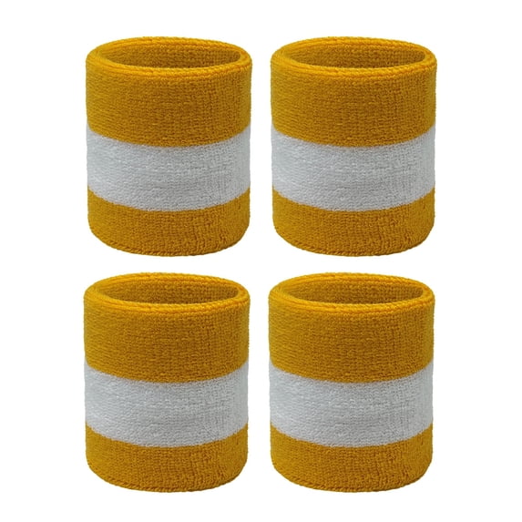 Couver Terry Cloth Two Color Striped Wrist Sweatbands, Golden Yellow White Golden Yellow, One Size, 2 Pairs