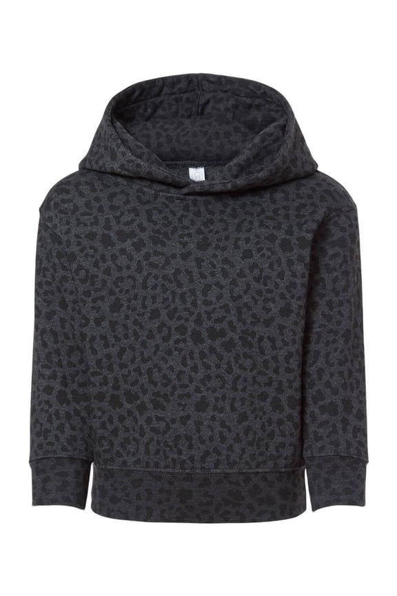 Toddler Fleece Long Sleeve Hooded Pullover Sweatshirt with Side Seam Pockets, BLACK LEOPARD 4T