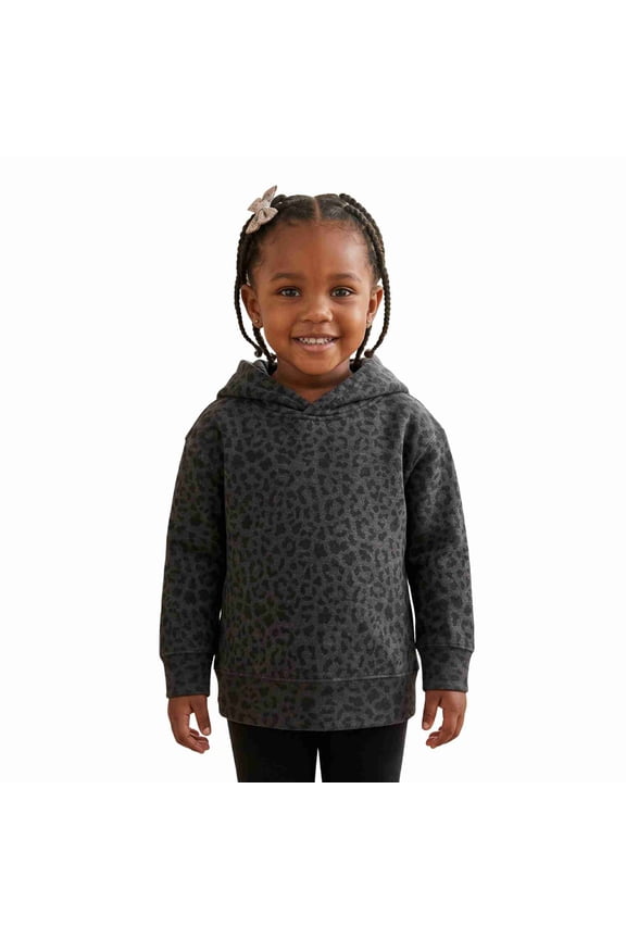 Toddler Fleece Long Sleeve Hooded Pullover Sweatshirt Black Leopard Size 4T