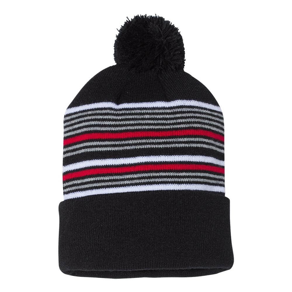 [新品]BoTTxNewEvra Pon Pon Basic Cuff Knit Stripe Acrylic Pom Pom Cuff Knit Beanie, Black / Grey