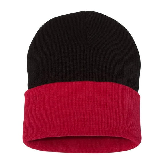 Couver Unisex 12 inch 100% Knit Acrylic Winter Stripped Beanie Hat Warm Skull Cap (Black/ Red)