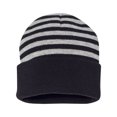 thumbnail image 1 of Couver Unisex 12 inch 100% Knit Acrylic Winter Stripped Beanie Hat Warm Skull Cap (Heather Grey/ Black), 1 of 2