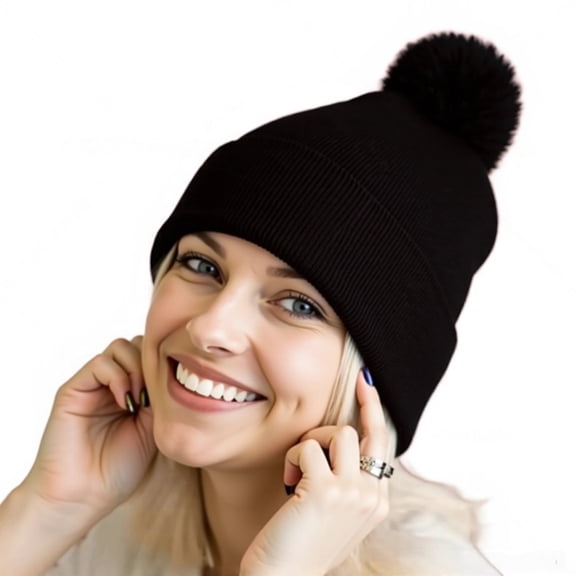 Couver Unisex 12 inch Knit Acrylic Warm Winter Beanie Hat with Pom Pom (Black) , 1 Piece