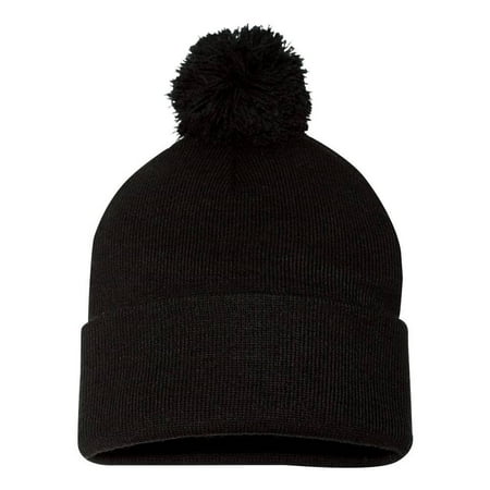 Couver Unisex 12 inch Knit Acrylic Warm Winter Beanie Hat with Pom Pom (Black)