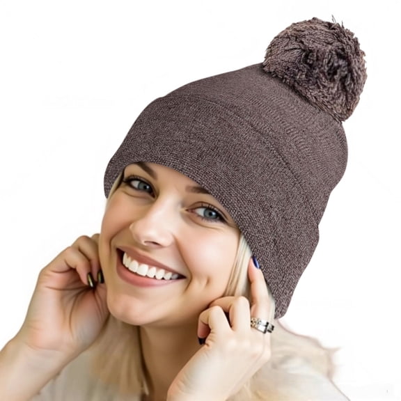 Couver Unisex 12 inch Knit Acrylic Warm Winter Beanie Hat with Pom Pom (Heather Brown) , 1 Piece