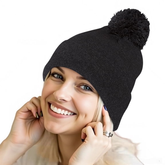 Couver Unisex 12 inch Knit Acrylic Warm Winter Beanie Hat with Pom Pom (Heather Charcoal) , 1 Piece