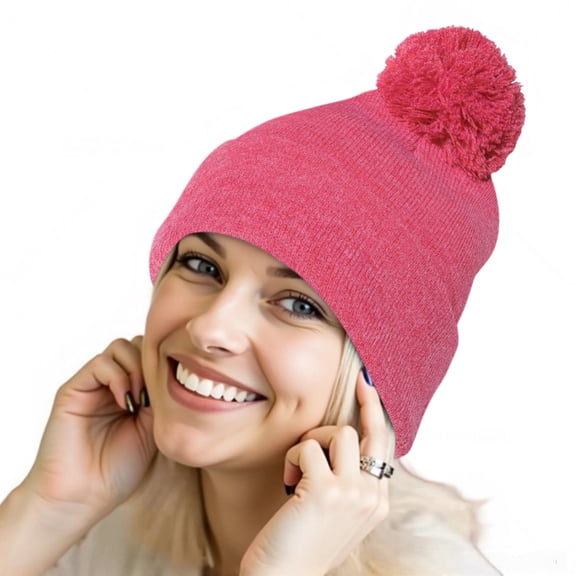 Couver Unisex 12 inch Knit Acrylic Warm Winter Beanie Hat with Pom Pom (Heather Red) , 1 Piece