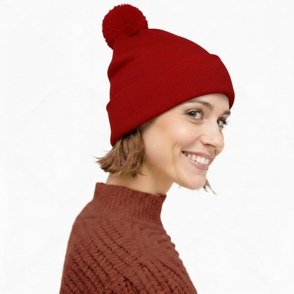Couver Unisex 12 inch Knit Acrylic Warm Winter Beanie Hat with Pom Pom (Red) , 1 Piece