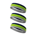 thumbnail image 1 of Couver Unisex 9 Inch Long Cotton Wide Basketball Headband Striped Sports Sweatband 3 Pack, Dark Purple/Lime Green/Gray, 1 of 9
