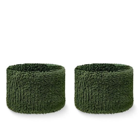 Couver Unisex Absorbent Wrist Sweatbands for Tennis Football Basketball Athletic Sports- Cotton Terry Colth Sport Wristband, Army Green, One Size, 1 Pair