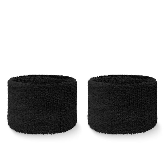 Couver Unisex Absorbent Wrist Sweatbands for Tennis Football Basketball Athletic Sports- Cotton Terry Colth Sport Wristband, Black, One Size, 1 Pair