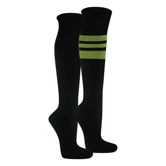 Couver Unisex Asymmetric Stripe Personality Knee High Sport Socks, Lime Green, Medium, 1 Pair