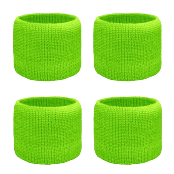 Couver Unisex Athletic Wrist Sweatbands 2-Pair Dual Layer Neon Nylon Apple Green