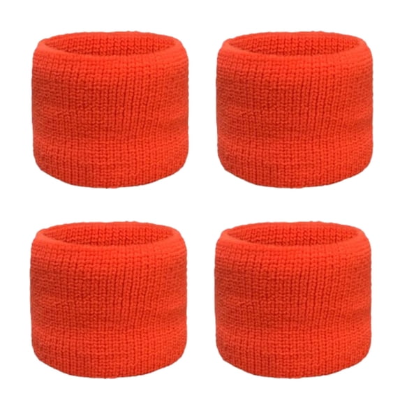 Couver Unisex Athletic Wrist Sweatbands 2-Pair Dual Layer Neon Nylon Neon Orange