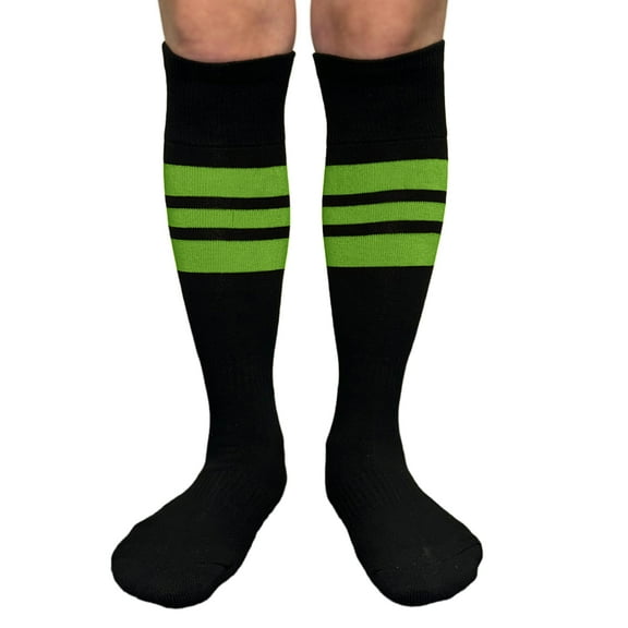 Couver Unisex Black Triple Stripe Baseball Softball Knee High Socks, Bright Lime Green, Large